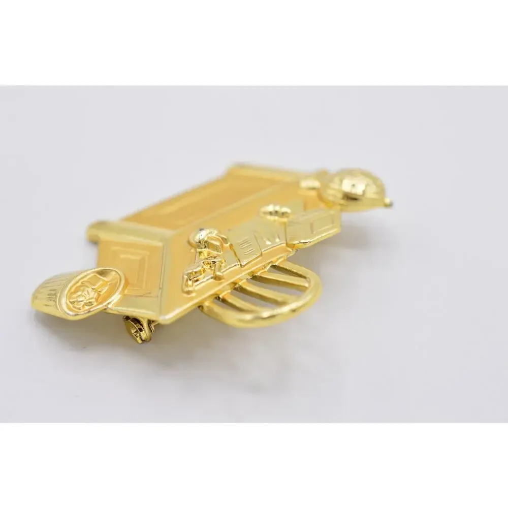 JJ Vintage Teacher Desk Pin Brooch Brushed Gold Professor Globe Signed 1980s 9B